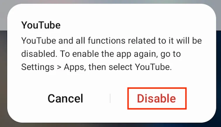 Confirm Disable